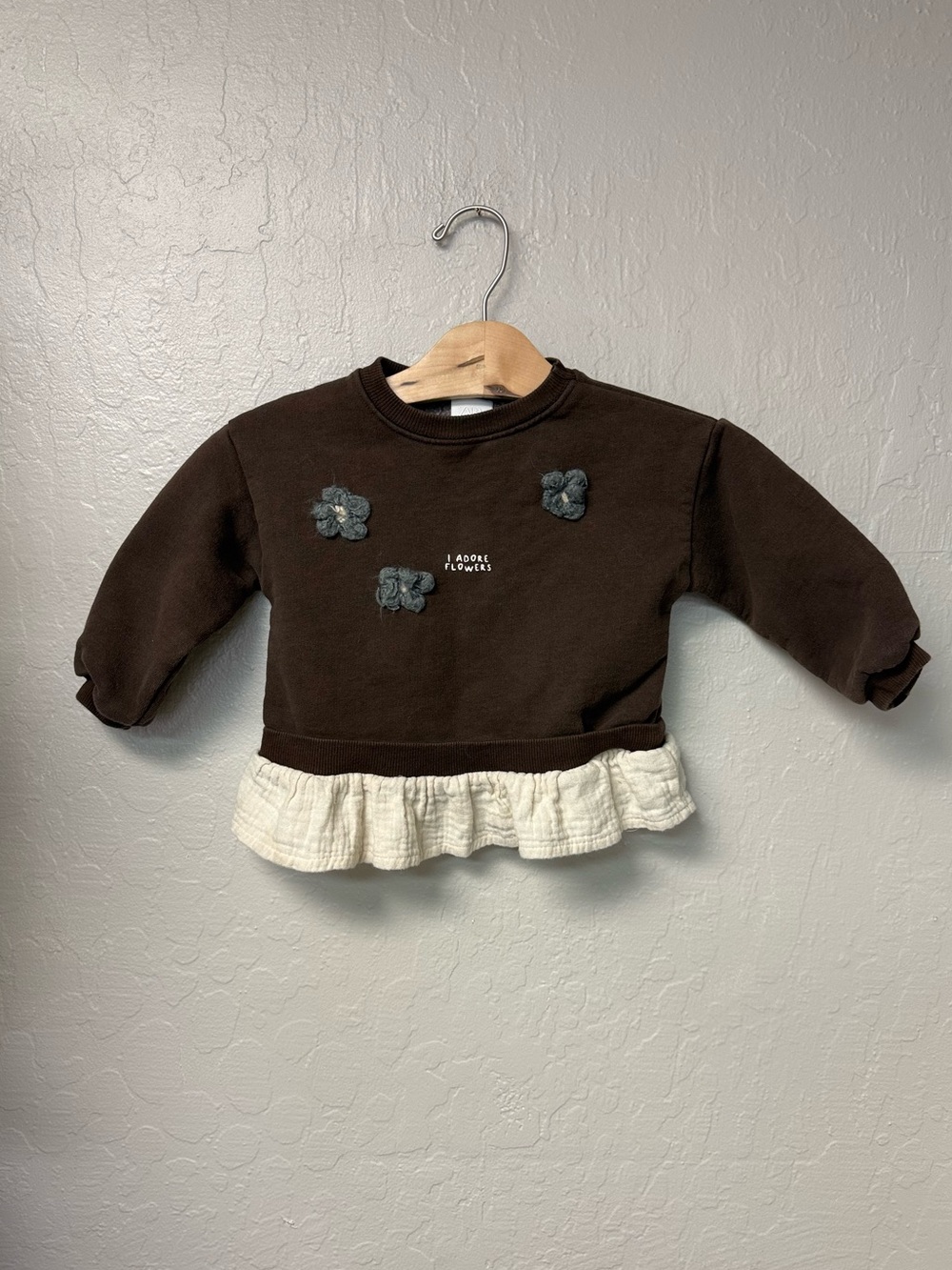 $18 ADD ON zara girls sweatshirt brown flower h&m baby gap trendy white ruffle